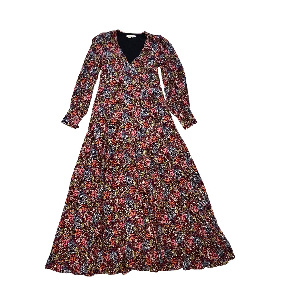 Boden Maxi Dress Womens 6R Multicolor Floral Viscose V-Neck Blouson Sleeve D0400